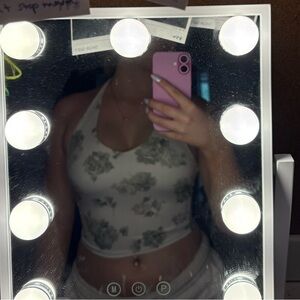 Floral Halter Top in Cream and Green